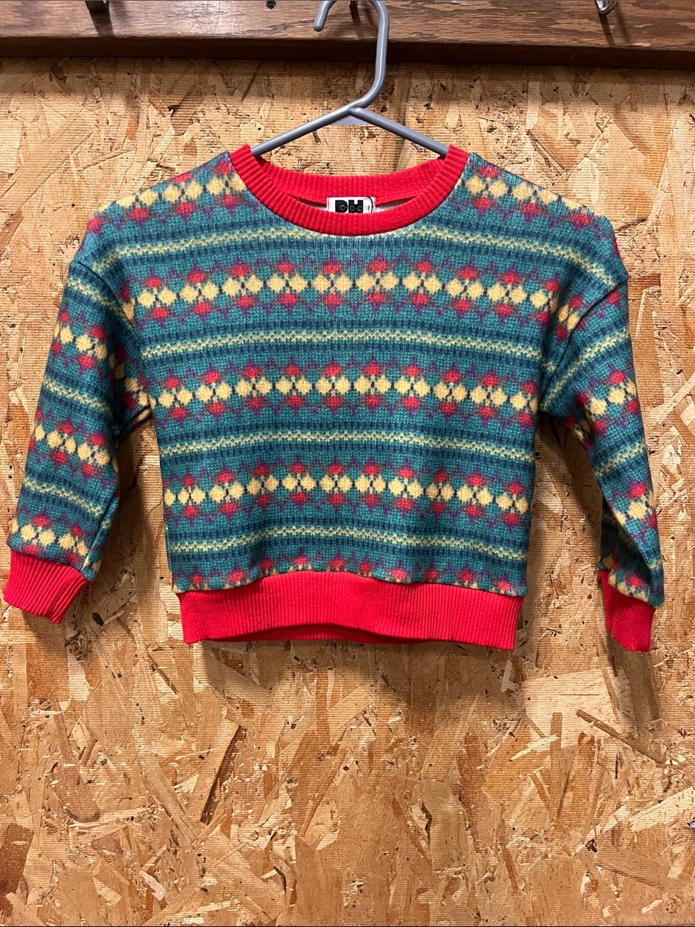 Petite Hailey Kids TealCrewneck Sweater with Red Trim